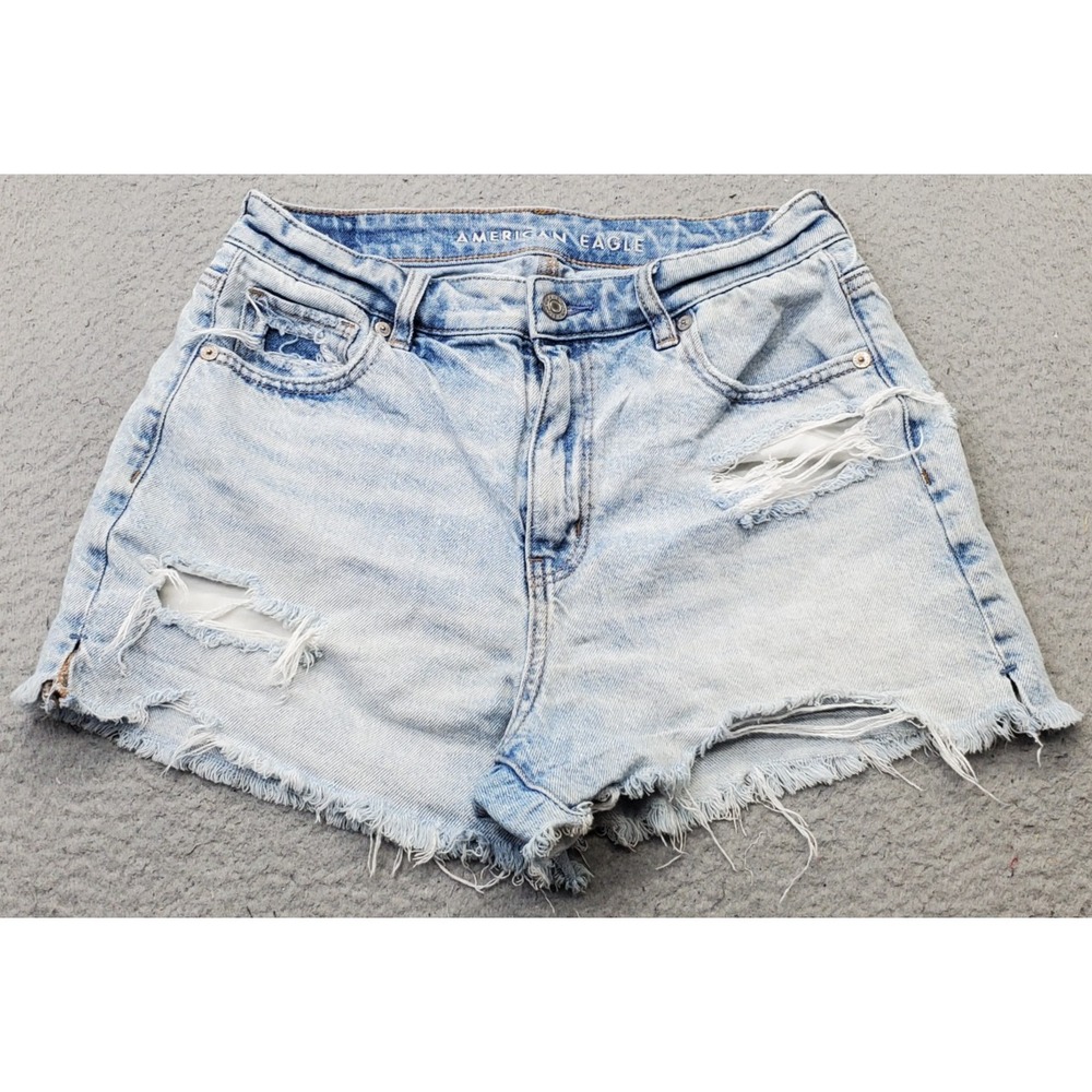 American Eagle Mom Shorts Womens 4 Blue Denim Ripped Floral Embroidered Pocket
